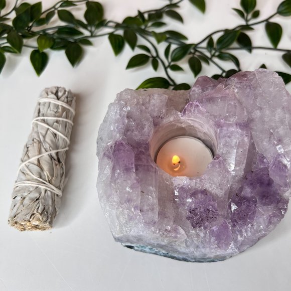 3 lb Amethyst and Sage Bundle | Healing Calming Candle Crystal Tea Light Holder - Picture 13 of 13